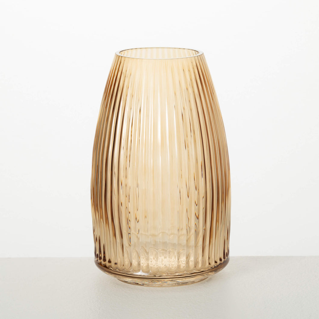 Ribbed Amber Glass Vase