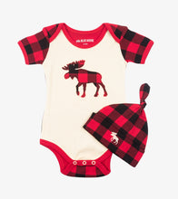 Load image into Gallery viewer, Little Blue House by Hatley Plaid Moose Onesie &amp; Hat
