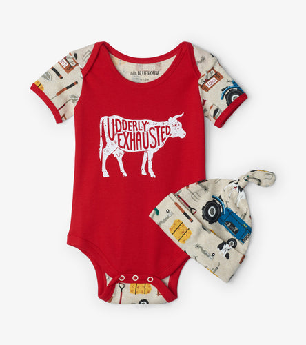 Hatley Little Blue House Farm LIfe Udderly Exhausted Onesie