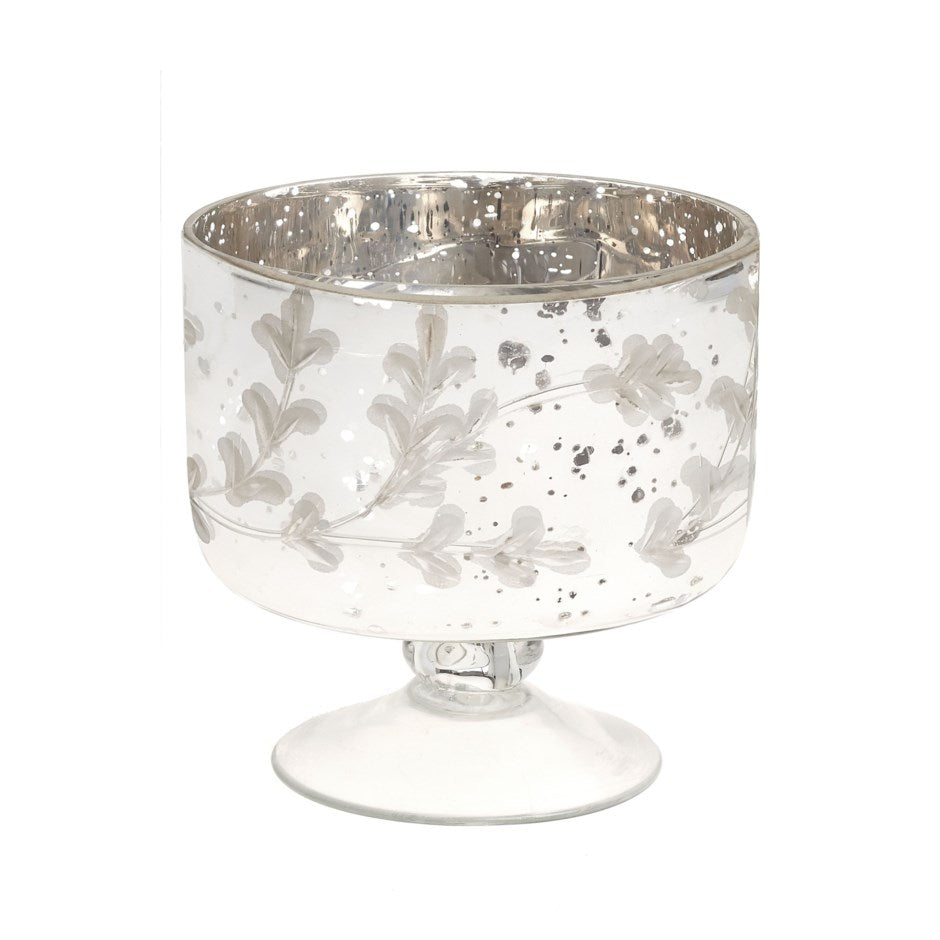 Etched Mercury Glass Pedestal Bowl