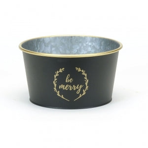 'Be Merry' Gold Trimmed Black Pot