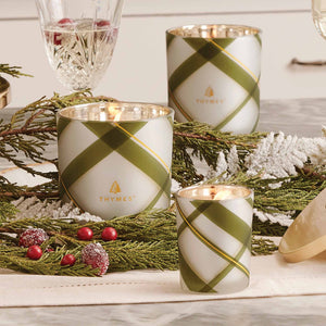 Thymes Frasier Fir Frosted Plaid Medium Candle