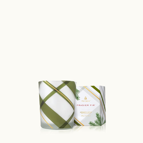 Thymes Frasier Fir Frosted Plaid Votive