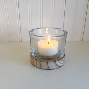 Glass Candle Holder with Wood Base