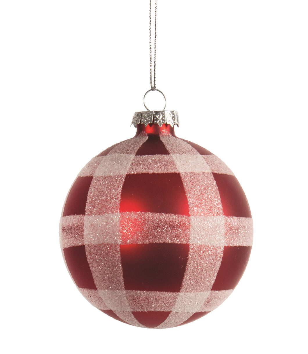 Matte Red Plaid Ball Ornament