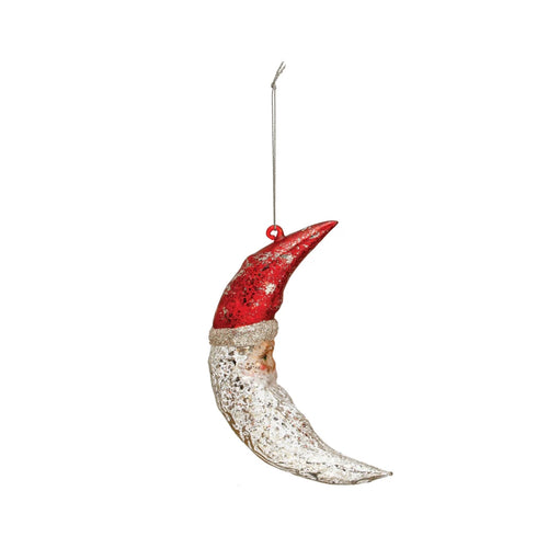 Creative Coop Mercury Glass Santa Moon Ornament