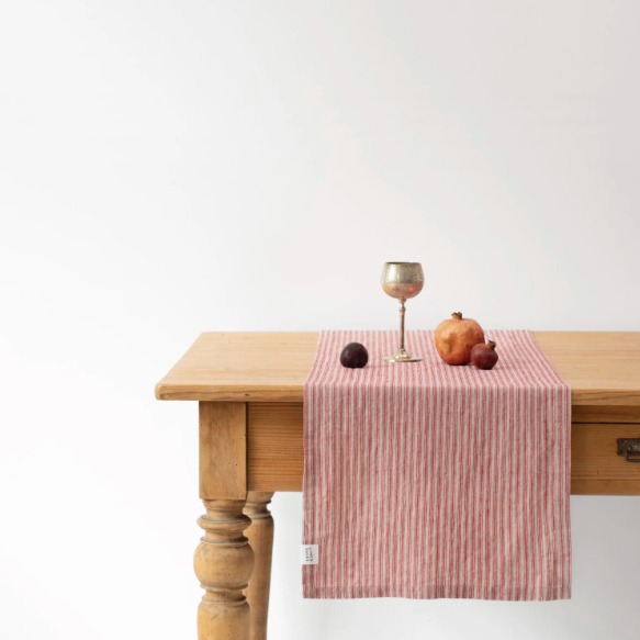 Linen Tales Red Natural Stripes Table Runner