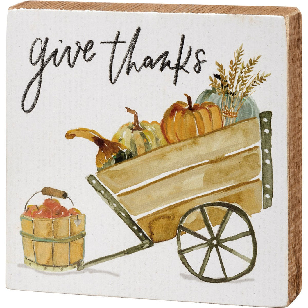 'Give Thanks' Wood Block Sign