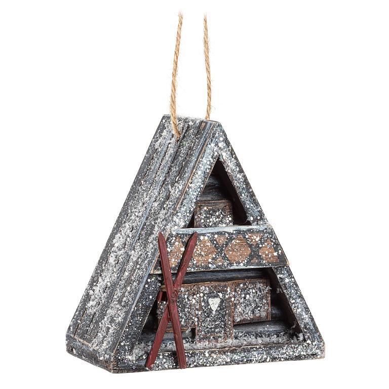 Snowy A-Frame Chalet Ornament