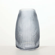 Load image into Gallery viewer, Ribbed Blue Gray Glass Vase
