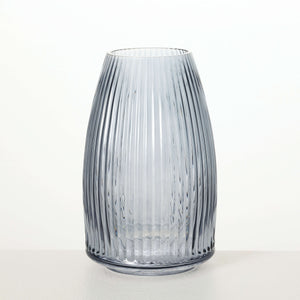 Ribbed Blue Gray Glass Vase