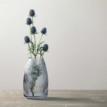 Load image into Gallery viewer, Ribbed Blue Gray Glass Vase
