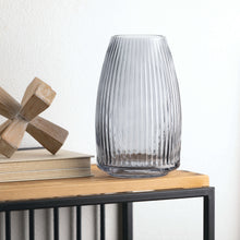 Load image into Gallery viewer, Ribbed Blue Gray Glass Vase
