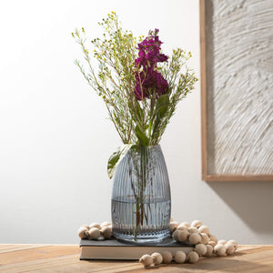 Ribbed Blue Gray Glass Vase