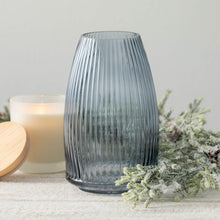 Load image into Gallery viewer, Ribbed Blue Gray Glass Vase
