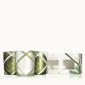 Thymes Frasier Fir Frosted Plaid Votive Trio