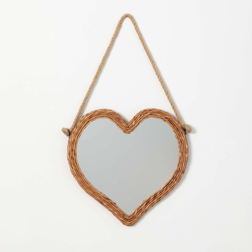 Rattan-trimmed Heart Wall Mirror