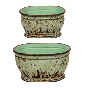 Distressed Mint Green Oval Planter