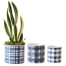 Load image into Gallery viewer, Blue Plaid Metal Planters
