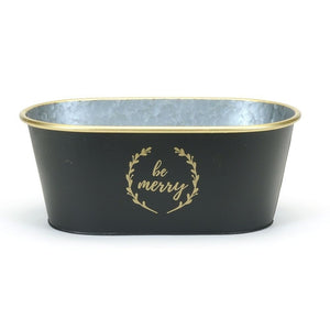 'Be Merry' Gold Trimmed Black Oval Pot