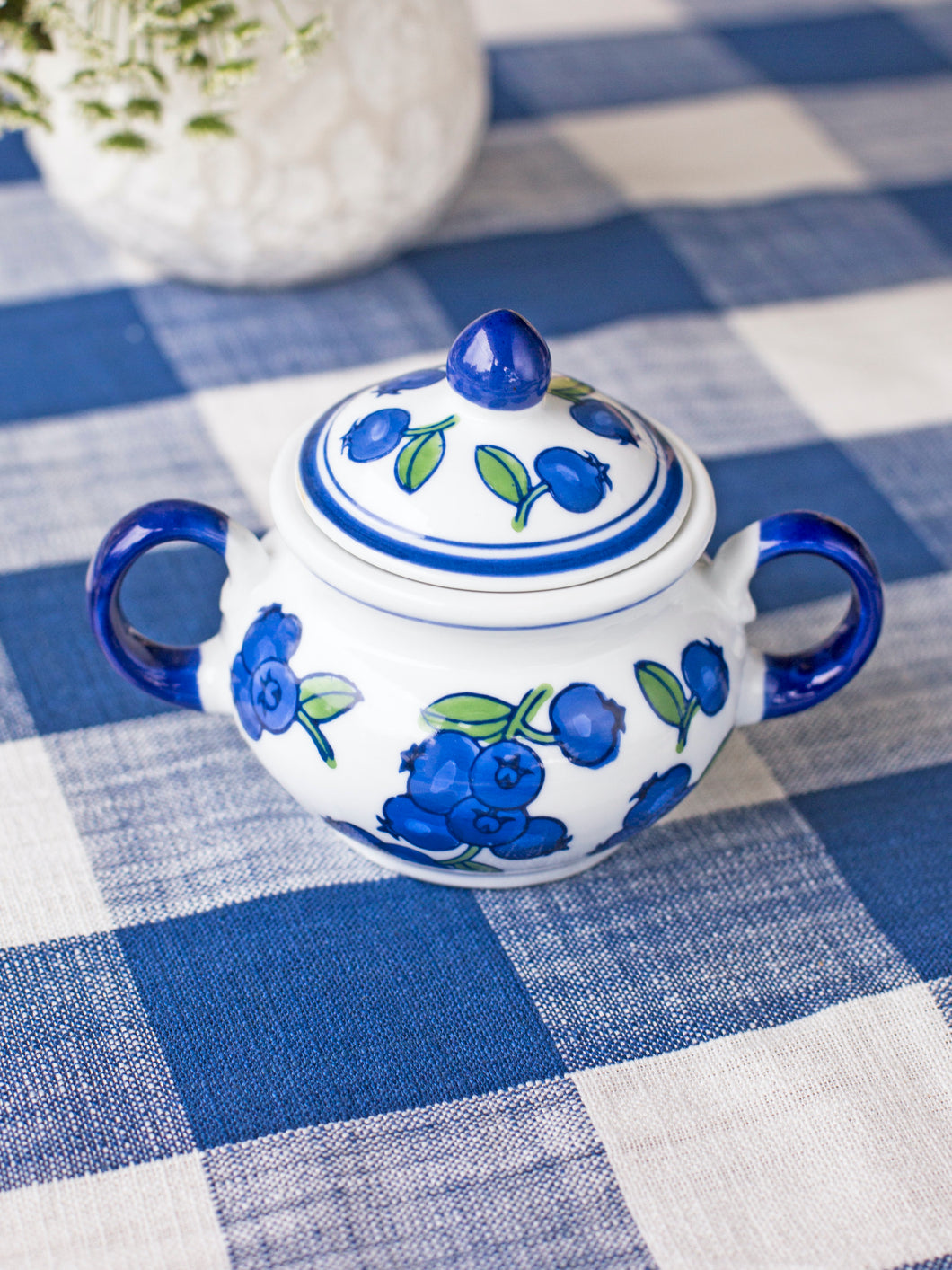 April Cornell Blueberry Sugar Bowl with Lid